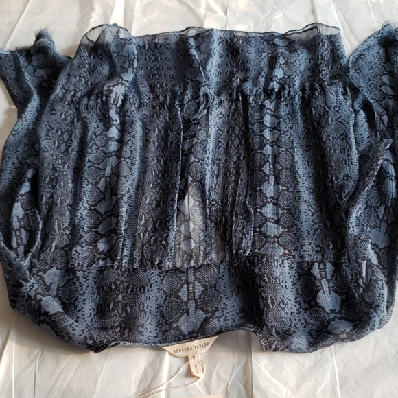 Rebecca Taylor New SILK Drawstring Blouse Top Long Sleeves Sheer Blue Womens🎉HP - Picture 14 of 15